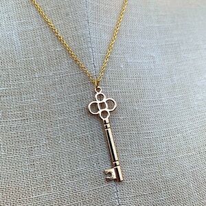 NWT Sterling Silver Plated 2-Tone Gold Chain & Key Charm Necklace